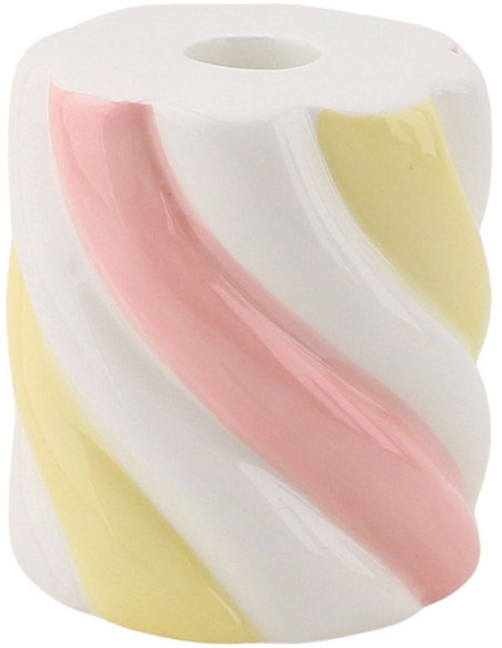 Bougeoir dopamine Guimauve torsadée 8 cm Céramique Jaune Rose Blanc Marshmellow 