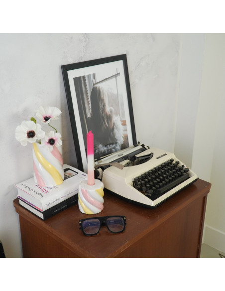 Bougeoir dopamine Guimauve torsadée 8 cm Céramique Jaune Rose Blanc Marshmellow 