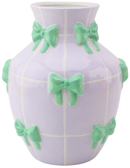 Vase moderne chic Rubans Amphore Hauteur 19 cm Céramique Lilas Vert menthe Ribbons 