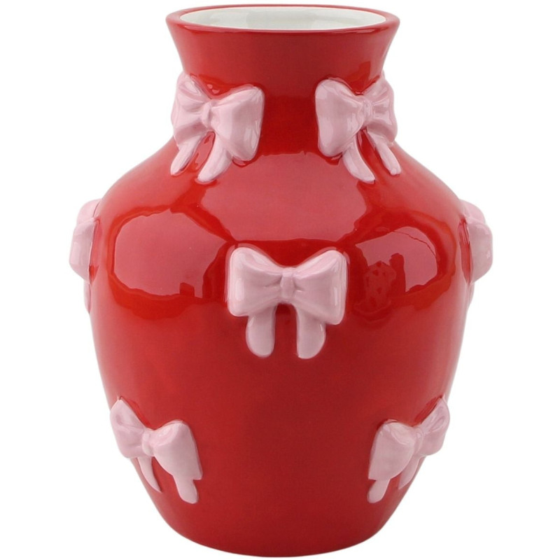 Vase moderne chic Rubans Amphore Hauteur 19 cm Céramique Rouge Rose Ribbons 