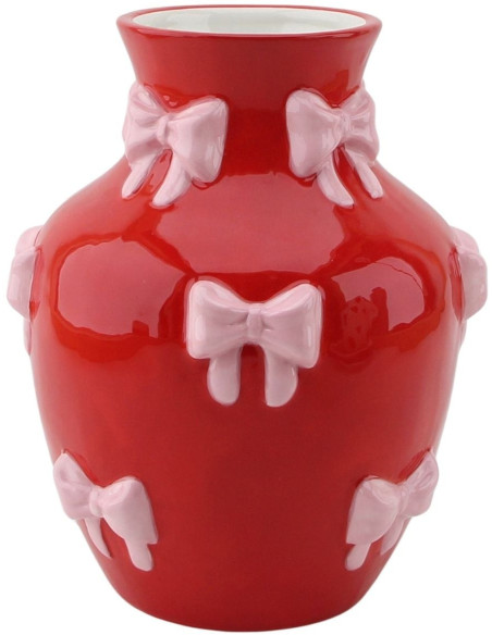 Vase moderne chic Rubans Amphore Hauteur 19 cm Céramique Rouge Rose Ribbons 