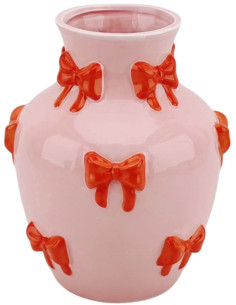 Vase moderne chic Rubans Amphore Hauteur 19 cm Céramique Rose Orange Ribbons 