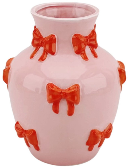 Vase moderne chic Rubans Amphore Hauteur 19 cm Céramique Rose Orange Ribbons 