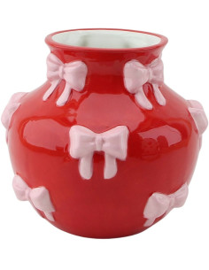 Vase moderne chic Rubans Rond Hauteur 13 cm Céramique Rouge Rose Ribbons 