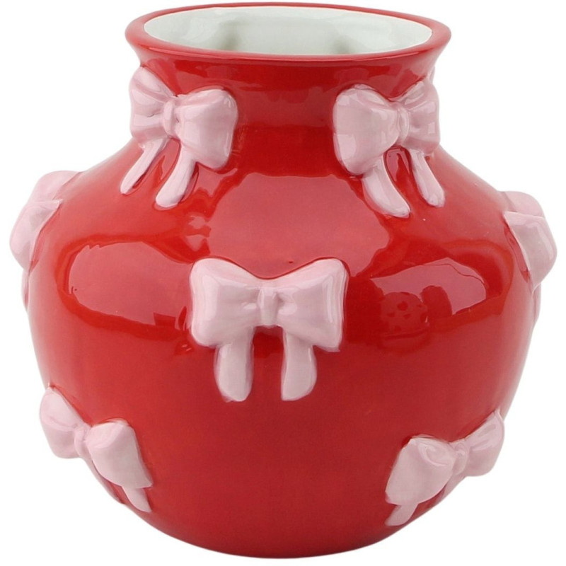 Vase moderne chic Rubans Rond Hauteur 13 cm Céramique Rouge Rose Ribbons 