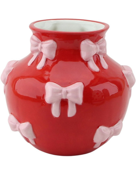 Vase moderne chic Rubans Rond Hauteur 13 cm Céramique Rouge Rose Ribbons 