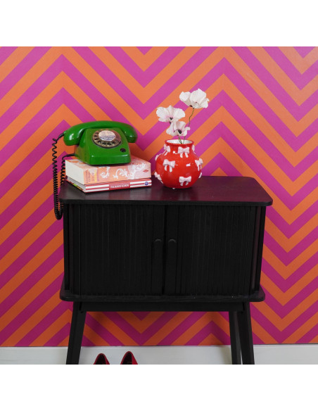 Vase moderne chic Rubans Rond Hauteur 13 cm Céramique Rouge Rose Ribbons 