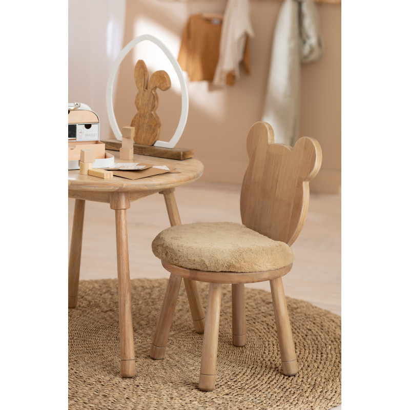 Chaise pour enfant Tête d'ourson en Bois d'hévéa Naturel Tissu Beige Honey - 2
