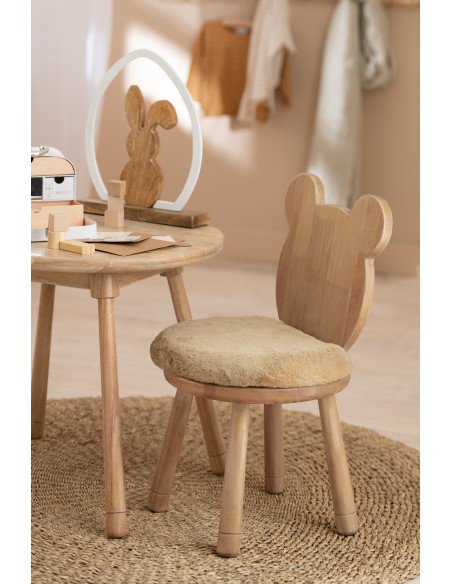Chaise pour enfant Tête d'ourson en Bois d'hévéa Naturel Tissu Beige Honey - 2