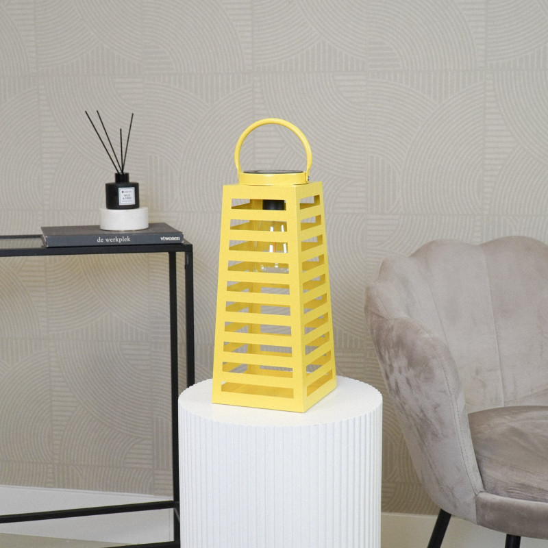 Grande Lampe solaire Lanterne à suspendre Hauteur 32 cm Métal Jaune Summer 