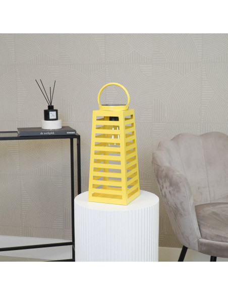 Grande Lampe solaire Lanterne à suspendre Hauteur 32 cm Métal Jaune Summer 