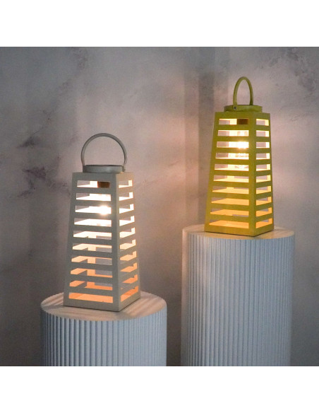Grande Lampe solaire Lanterne à suspendre Hauteur 32 cm Métal Jaune Summer 