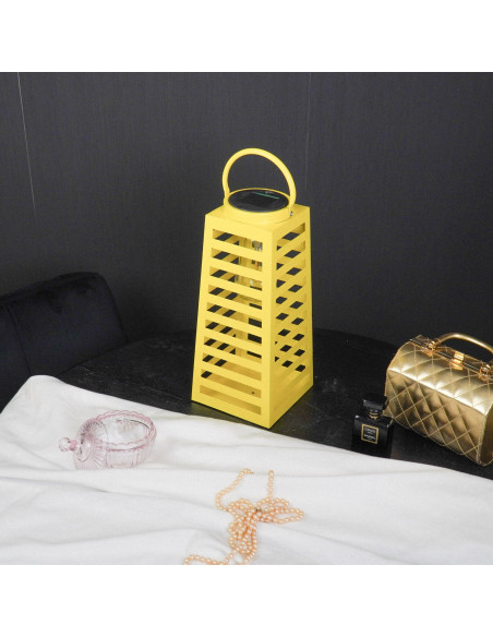 Grande Lampe solaire Lanterne à suspendre Hauteur 32 cm Métal Jaune Summer 