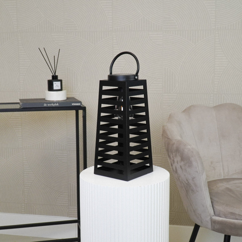 Grande Lampe solaire Lanterne à suspendre Hauteur 32 cm Métal Noir Summer 