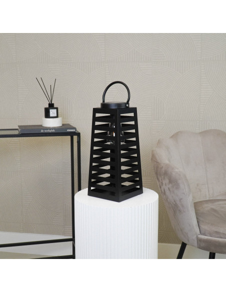 Grande Lampe solaire Lanterne à suspendre Hauteur 32 cm Métal Noir Summer 