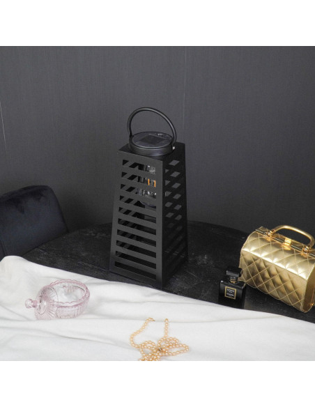 Grande Lampe solaire Lanterne à suspendre Hauteur 32 cm Métal Noir Summer 