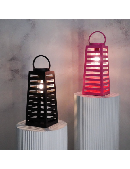 Grande Lampe solaire Lanterne à suspendre Hauteur 32 cm Métal Noir Summer 