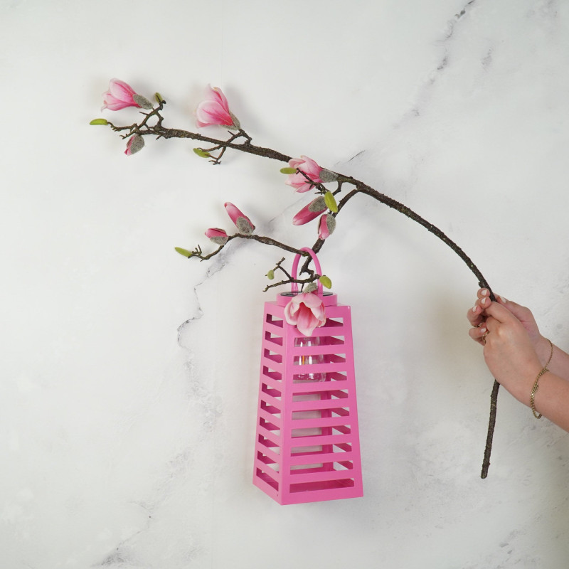 Grande Lampe solaire Lanterne à suspendre Hauteur 32 cm Métal Rose Summer 