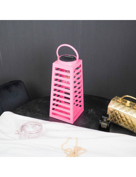 Grande Lampe solaire Lanterne à suspendre Hauteur 32 cm Métal Rose Summer 