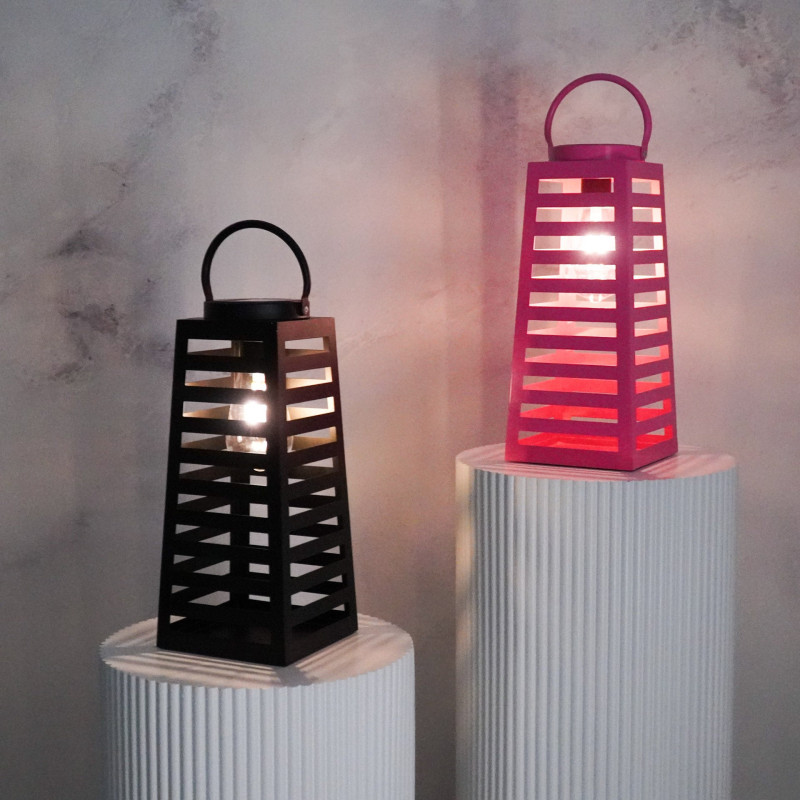 Grande Lampe solaire Lanterne à suspendre Hauteur 32 cm Métal Rose Summer 