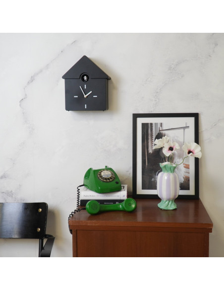 Horloge murale moderne Coucou Nichoir Hauteur 27 cm Plastique Noir Blanc Cucko 
