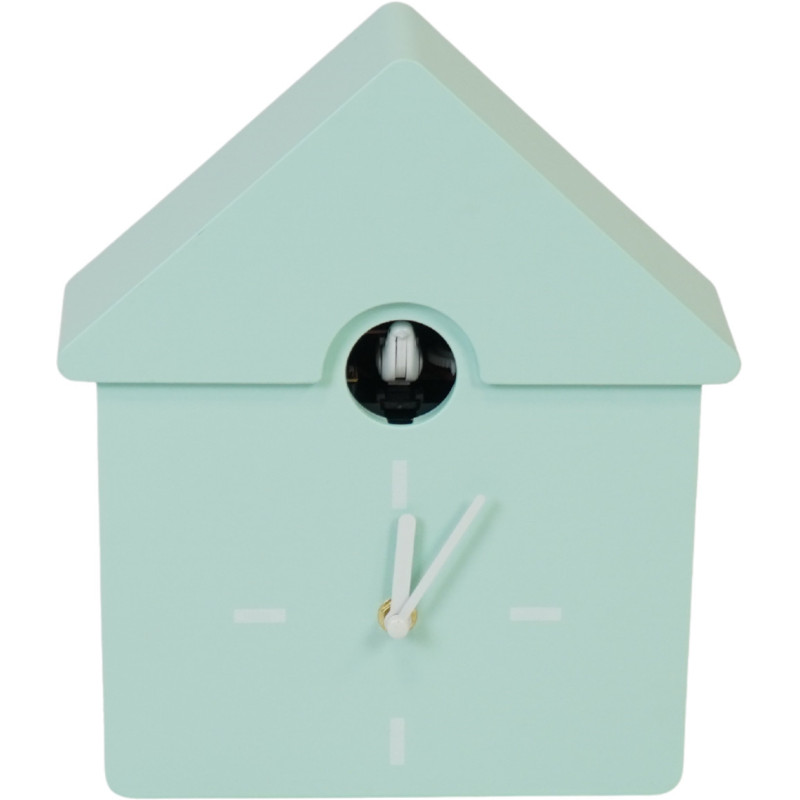 Horloge murale moderne Coucou Nichoir Hauteur 27 cm Plastique Vert menthe Blanc Cucko 