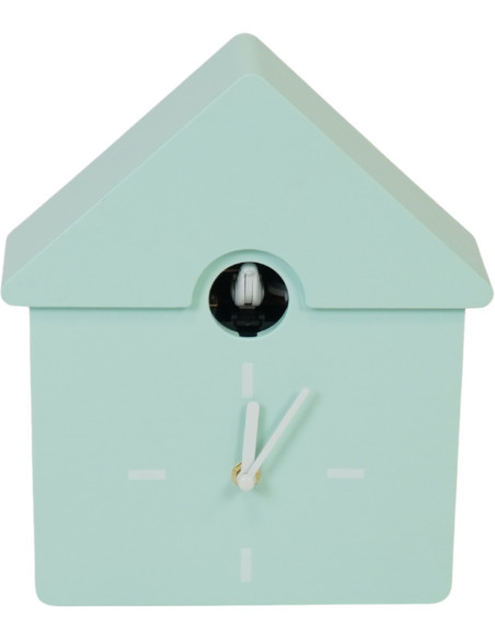 Horloge murale moderne Coucou Nichoir Hauteur 27 cm Plastique Vert menthe Blanc Cucko 