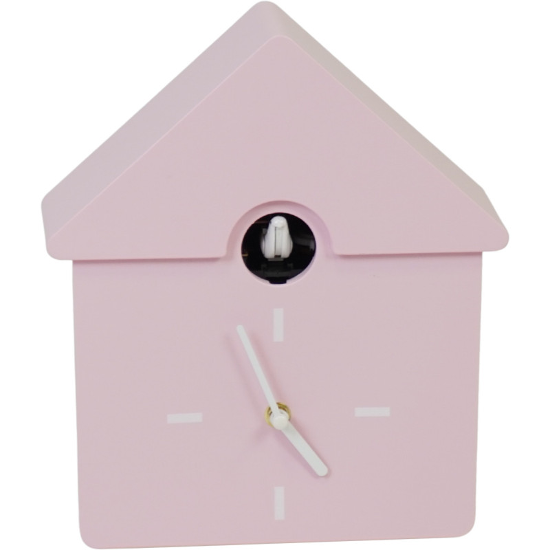 Horloge murale moderne Coucou Nichoir Hauteur 27 cm Plastique Rose clair Blanc Cucko 
