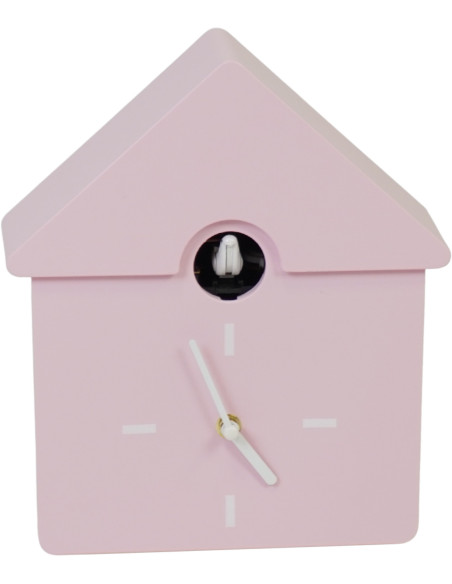 Horloge murale moderne Coucou Nichoir Hauteur 27 cm Plastique Rose clair Blanc Cucko 