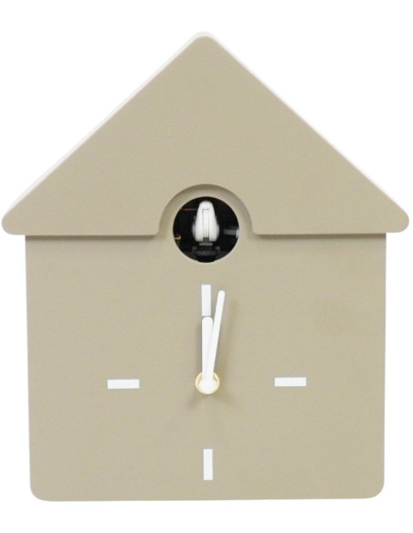 Horloge murale moderne Coucou Nichoir Hauteur 27 cm Plastique Taupe Blanc Cucko 
