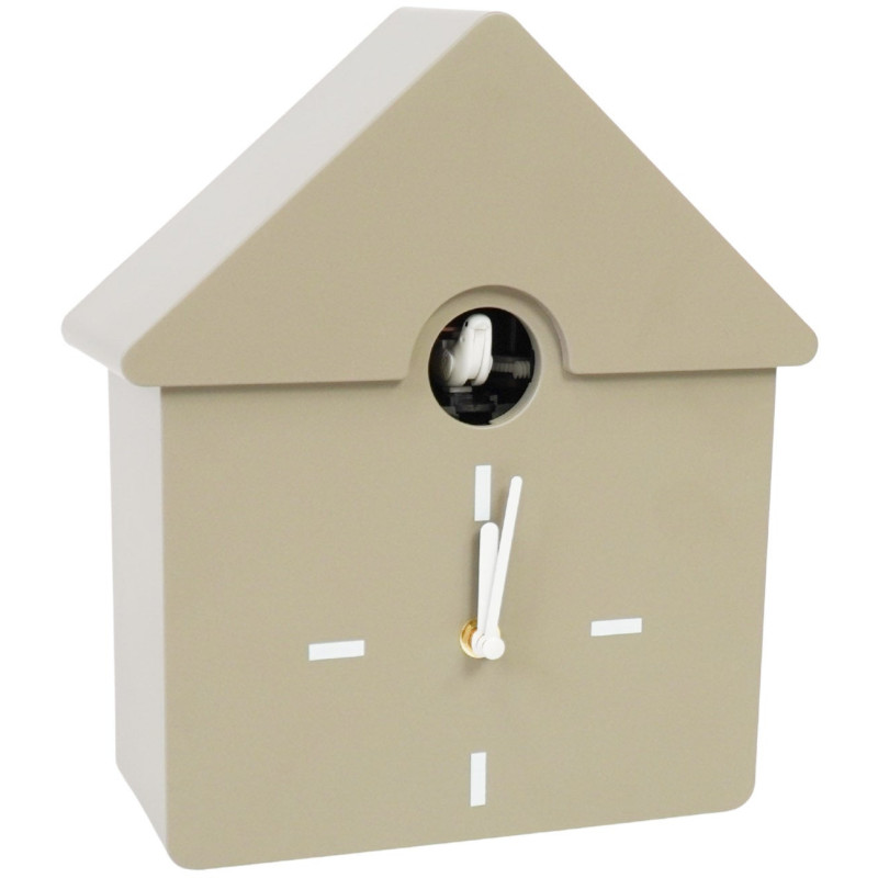 Horloge murale moderne Coucou Nichoir Hauteur 27 cm Plastique Taupe Blanc Cucko