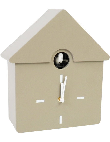 Horloge murale moderne Coucou Nichoir Hauteur 27 cm Plastique Taupe Blanc Cucko