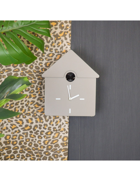 Horloge murale moderne Coucou Nichoir Hauteur 27 cm Plastique Taupe Blanc Cucko 