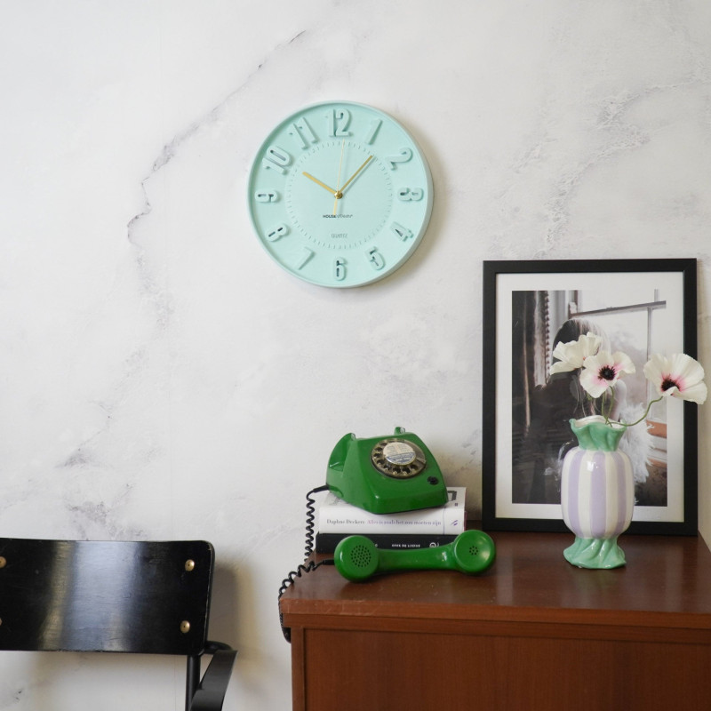 Horloge murale moderne Ronde 30 cm Plastique Vert clair Numbers 