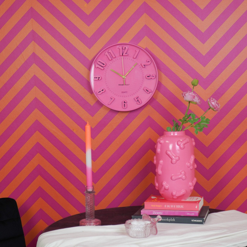 Horloge murale moderne Ronde 30 cm Plastique Rose fluo Numbers 