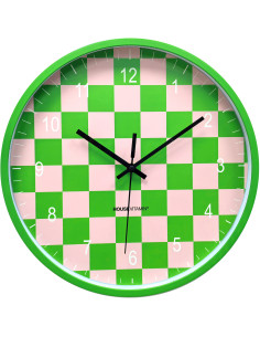 Horloge murale moderne Ronde 35 cm Plastique Vert Rose clair Motif carreaux Pattern 