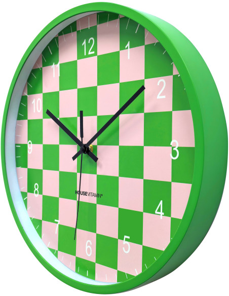 Horloge murale moderne Ronde 35 cm Plastique Vert Rose clair Motif carreaux Pattern 