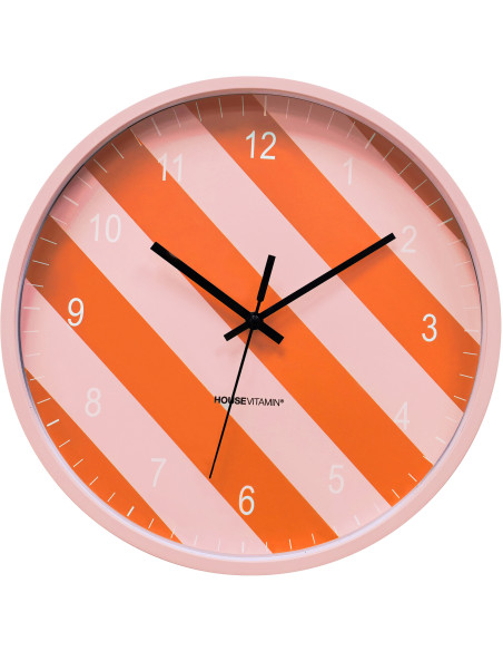 Horloge murale moderne Ronde 35 cm Plastique Rose clair Orange Motif rayures Pattern 