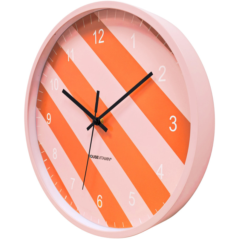 Horloge murale moderne Ronde 35 cm Plastique Rose clair Orange Motif rayures Pattern 