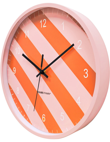 Horloge murale moderne Ronde 35 cm Plastique Rose clair Orange Motif rayures Pattern 