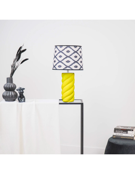 Pied de Lampe à poser torsadé Pop Hauteur 28 cm Céramique Jaune fluo Neon 