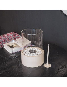 Cheminée de table moderne à l’éthanol 21x28 cm Verre Transparent Métal Sable Burner 