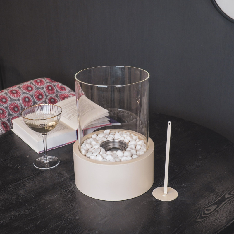 Cheminée de table moderne à l’éthanol 21x28 cm Verre Transparent Métal Sable Burner 