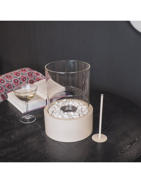 Cheminée de table moderne à l’éthanol 21x28 cm Verre Transparent Métal Sable Burner 