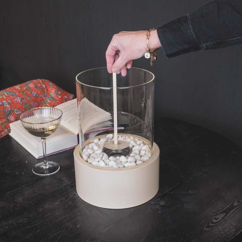 Cheminée de table moderne à l’éthanol 21x28 cm Verre Transparent Métal Sable Burner 