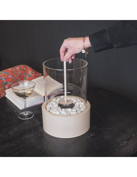 Cheminée de table moderne à l’éthanol 21x28 cm Verre Transparent Métal Sable Burner 