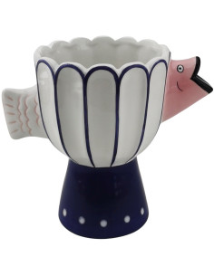 Vase original sur pied Poisson Hauteur 18 cm Céramique Bleu Blanc Fish 