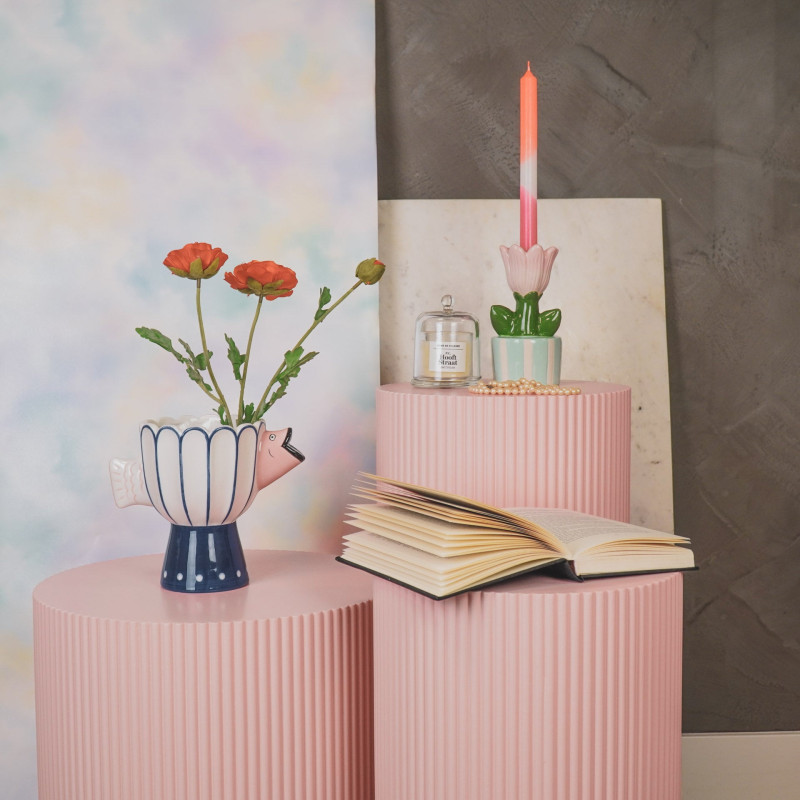 Vase original sur pied Poisson Hauteur 18 cm Céramique Bleu Blanc Fish 