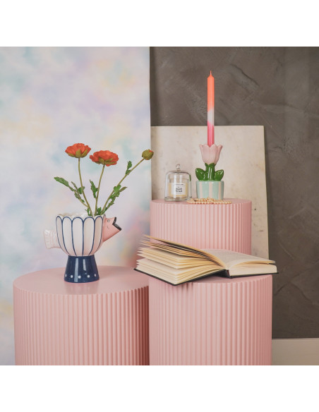 Vase original sur pied Poisson Hauteur 18 cm Céramique Bleu Blanc Fish 