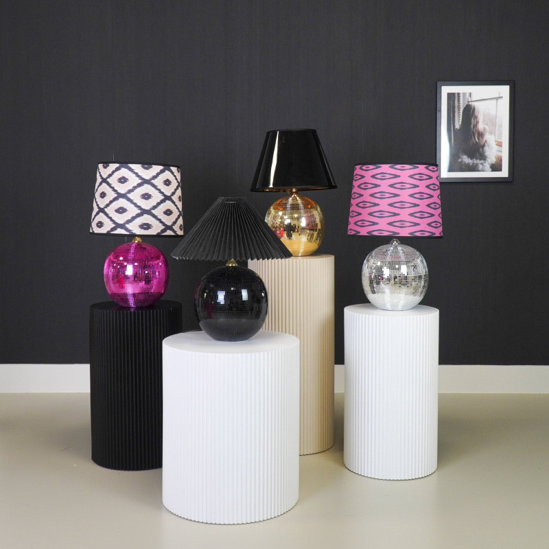 Pied de Lampe à poser Boule à facettes Hauteur 20 cm Miroir Rose Disco 